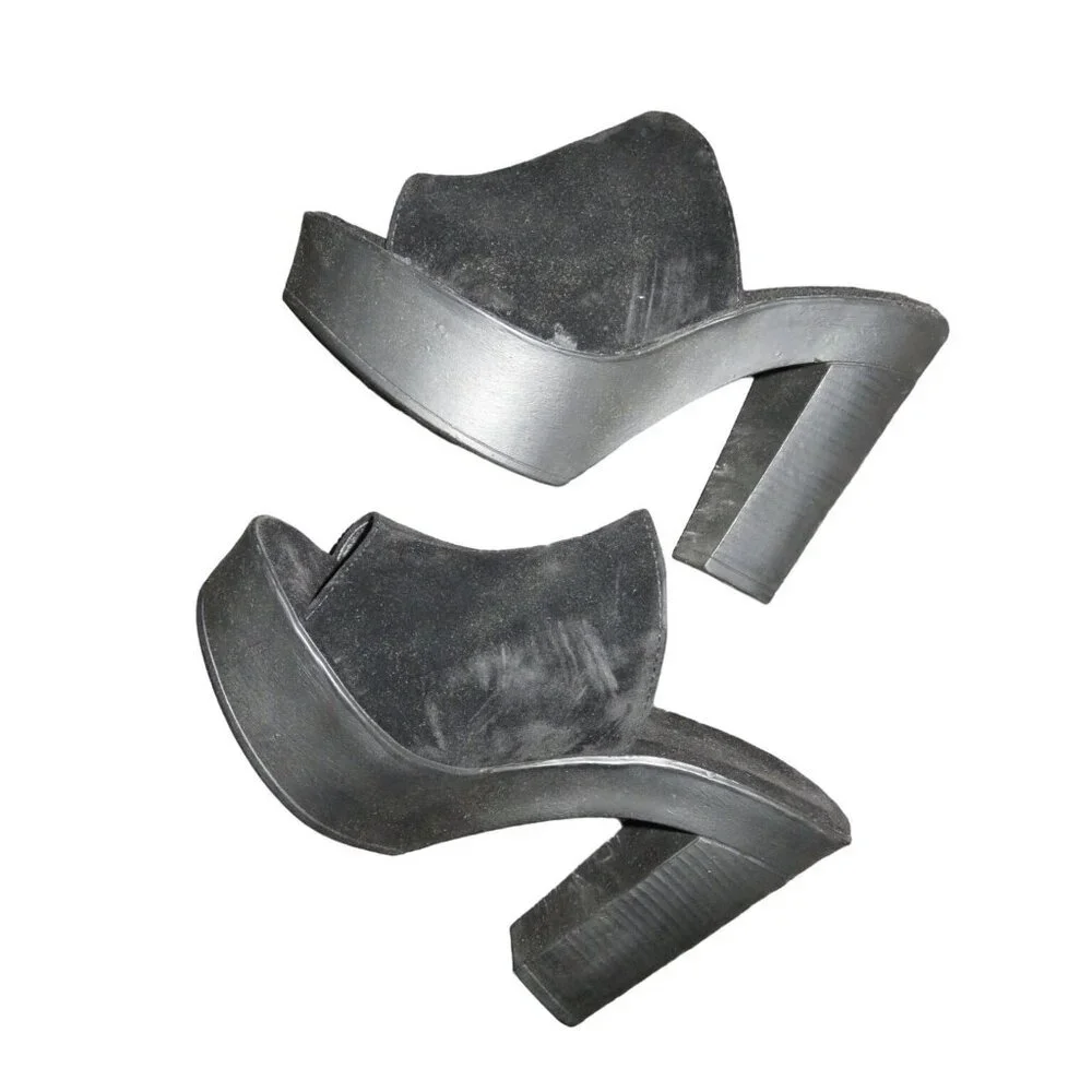 Nikta Black Suede Stacked Chunky Heel Platforms NIB available in sizes 9 and 10